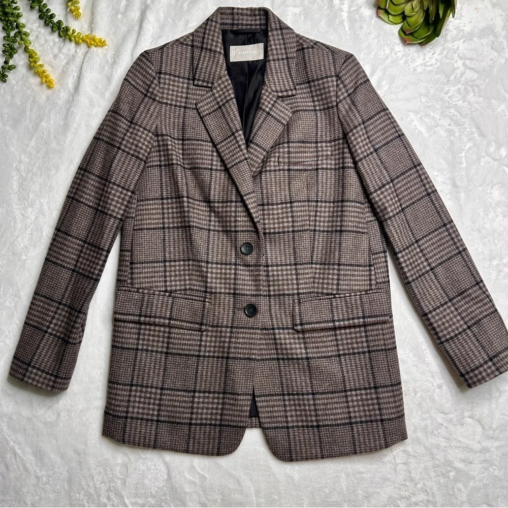 Everlane the Italian Wool Oversized Blazer Jacket in Glen Plaid Womens Size 00